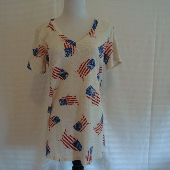 NWOT Heimish USA Short Sleeve V-Neck Waffle Tee Top w/ American Flag sz 2XL - Picture 4 of 5